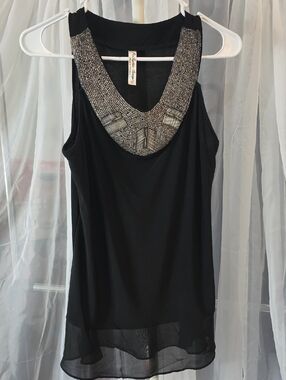 #241 PerSeption Concept Black Beaded Scoop Neck Camisole